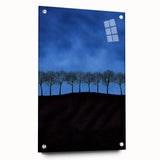 Acrylic glass landscape artwork showcasing vibrant fields under a clear sky, viewed from the side with decorative pins, perfect for modern home decor.