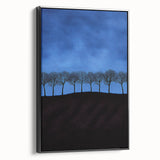 Framed canvas artwork featuring a vibrant landscape with fields, displayed from a black side view, perfect for enhancing modern home decor and aesthetic appeal.
