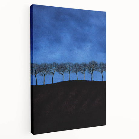 Stretched canvas artwork showcasing a vibrant landscape scene with lush green fields and a clear blue sky, perfect for enhancing home decor or office spaces.