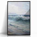 Framed acrylic landscape artwork featuring a serene mountain view with vibrant colors, elegantly displayed in a sleek black frame, ideal for modern home decor.