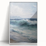 Framed acrylic landscape artwork showcasing a serene mountain scene with vibrant colors, set against a sleek white frame, perfect for modern home decor.