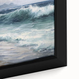 Close-up of a framed landscape canvas showcasing vibrant colors and intricate details, highlighting a serene natural scene ideal for home decor enhancement.