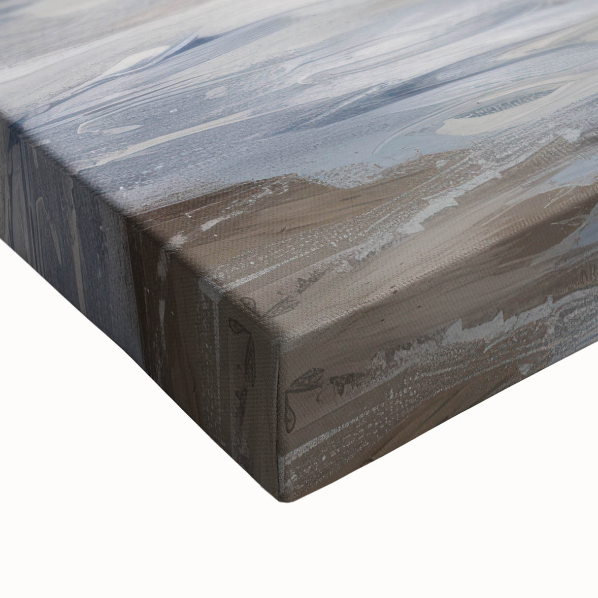 Close-up of a vibrant stretched canvas depicting a serene landscape scene, showcasing rich colors and intricate details, ideal for home decor or art enthusiasts.