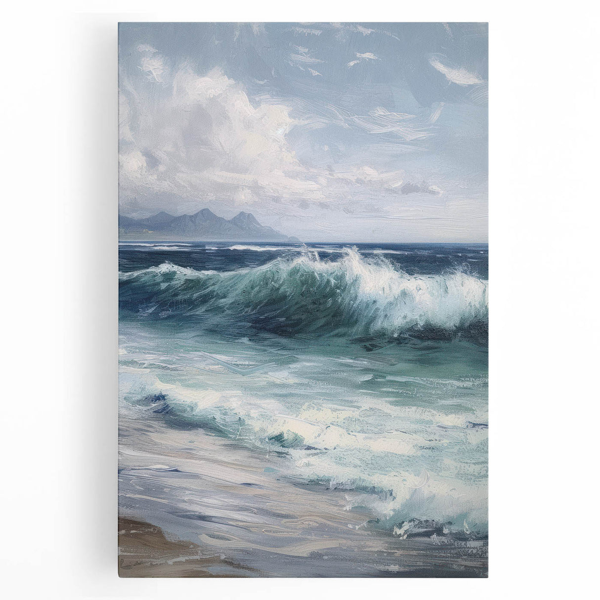 Stretched canvas artwork showcasing a vibrant landscape design in bold colors, perfect for home decor, highlighting natural beauty and artistic expression.