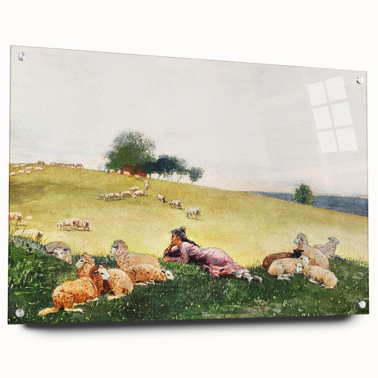 Realism Art Print - Shepherdess in Pasture by Winslow Homer, Fine Art Canvas