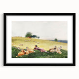 Realism Art Print - Shepherdess in Pasture by Winslow Homer, Fine Art Canvas
