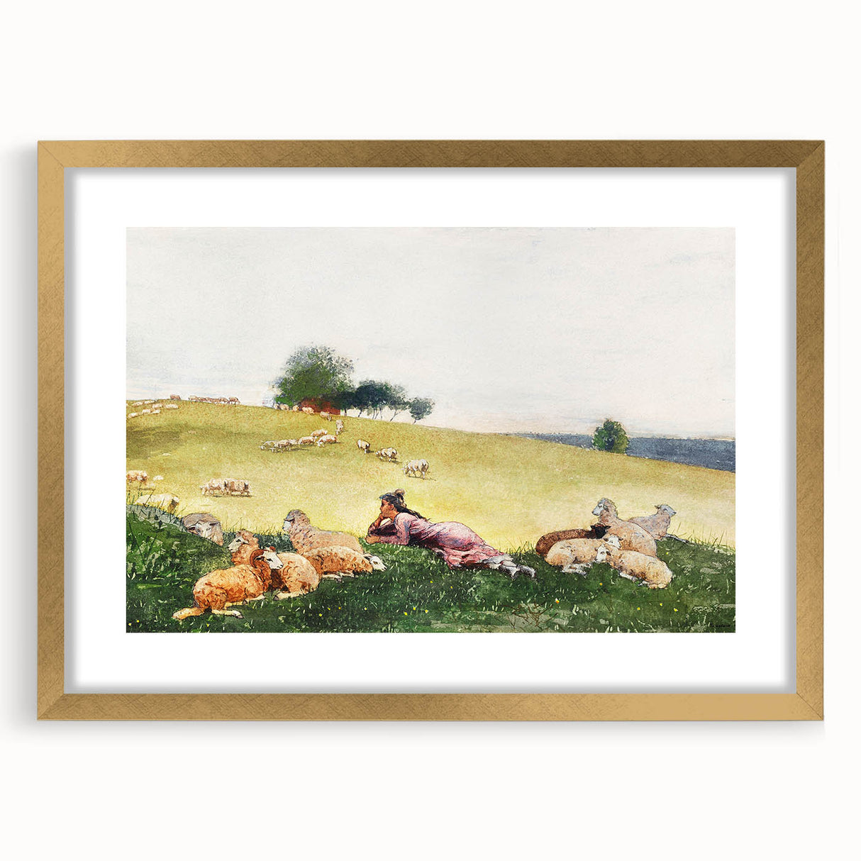 Realism Art Print - Shepherdess in Pasture by Winslow Homer, Fine Art Canvas