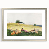 Realism Art Print - Shepherdess in Pasture by Winslow Homer, Fine Art Canvas