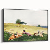 Realism Art Print - Shepherdess in Pasture by Winslow Homer, Fine Art Canvas
