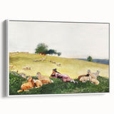 Realism Art Print - Shepherdess in Pasture by Winslow Homer, Fine Art Canvas