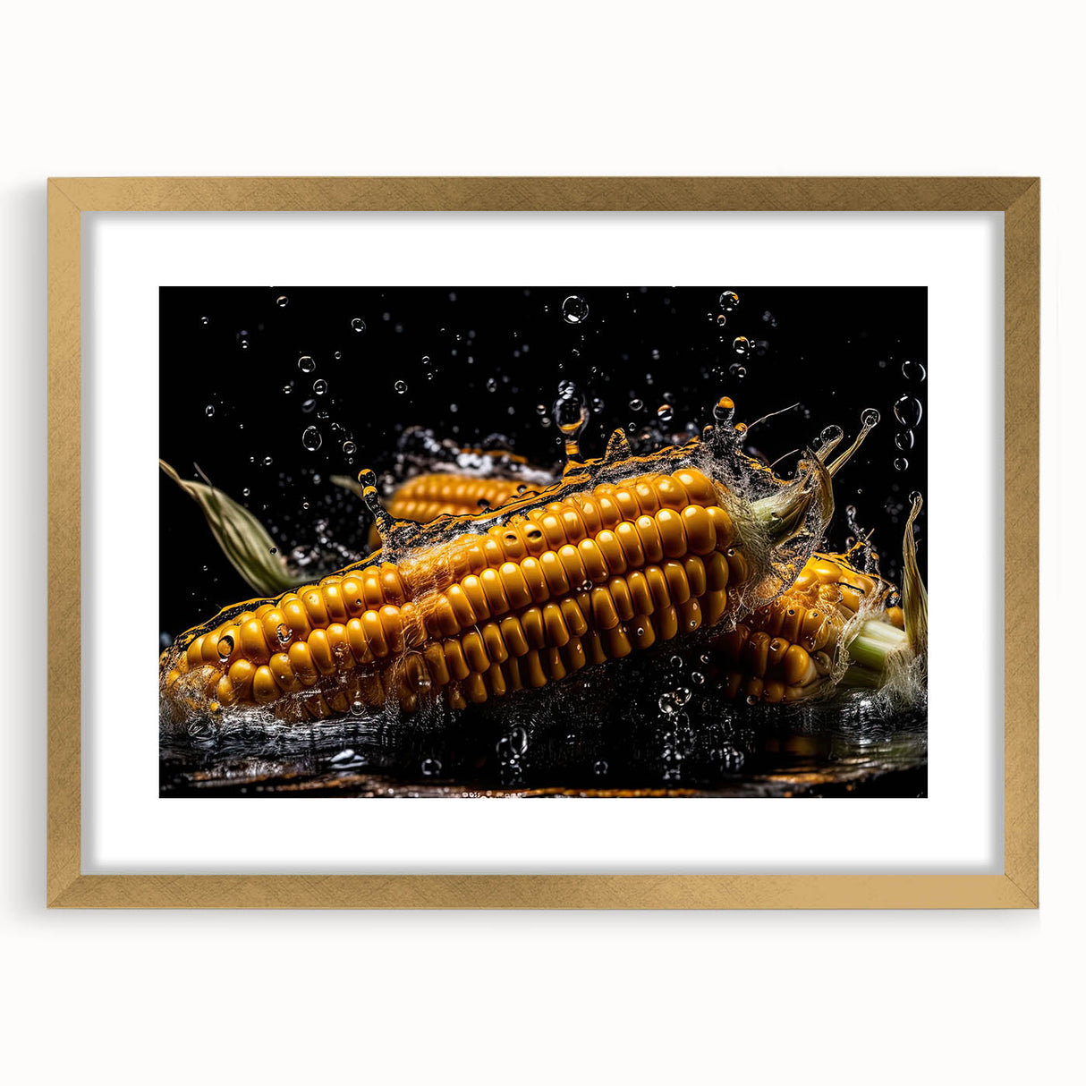 Golden Corn Splash Art – Dynamic Kitchen Food Photography Print