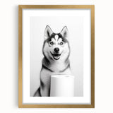 Husky Bathroom Wall Art - Minimalist Black and White Decor