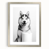 Husky Bathroom Wall Art - Minimalist Black and White Decor