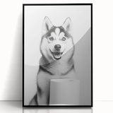Husky Bathroom Wall Art - Minimalist Black and White Decor