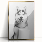 Husky Bathroom Wall Art - Minimalist Black and White Decor