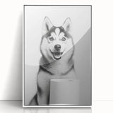 Husky Bathroom Wall Art - Minimalist Black and White Decor