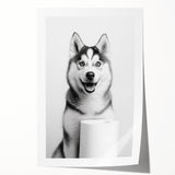 Husky Bathroom Wall Art - Minimalist Black and White Decor