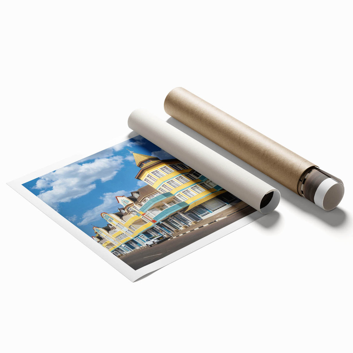 Extra large rolled print depicting a serene Namibian landscape in earthy tones, ideal for classy bathroom wall art.