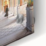 Large abstract wall art depicting a stylized Indian landscape in vibrant colors on acrylic glass.