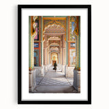 Extra large abstract art print featuring vibrant, colorful depiction of an Indian landscape on a textured canvas.