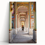 Large black and white stretched canvas of an Indian scenery, ideal for kitchen wall art.