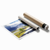 Extra large rolled print featuring a floral scenery in Albania, with soft pastel hues, ideal for classy bathroom wall art.