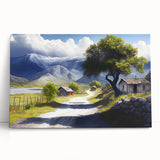 Black and white photograph of a European street scene on large stretched canvas, suitable for kitchen wall art.