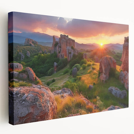 Large canvas print of a Bulgarian landscape in muted earth tones, ideal for kitchen wall art.