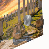 Large abstract wall art depicting a European Cyprus scenery in muted earth tones on acrylic glass.