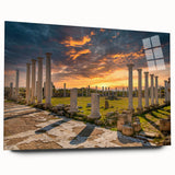 Large abstract wall art of a European Cyprus landscape in muted earth tones on acrylic glass.