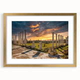 Abstract art print of a European Cyprus landscape in muted earth tones on a framed canvas, ideal for dining room decor.