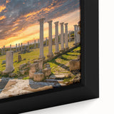 Extra large framed canvas featuring textured, colorful art of a European Cyprus scenery in black.
