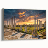 Landscape art painting of a European Cyprus scenery on framed canvas, featuring a blend of black and colorful tones.
