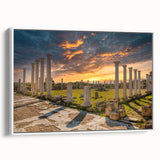 Framed canvas of a vintage poster art depicting colorful European Cyprus scenery, ideal for living room decor.