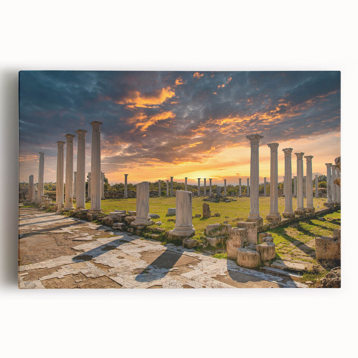 Black and white photograph of a European coastal town on stretched canvas, ideal for kitchen wall art.