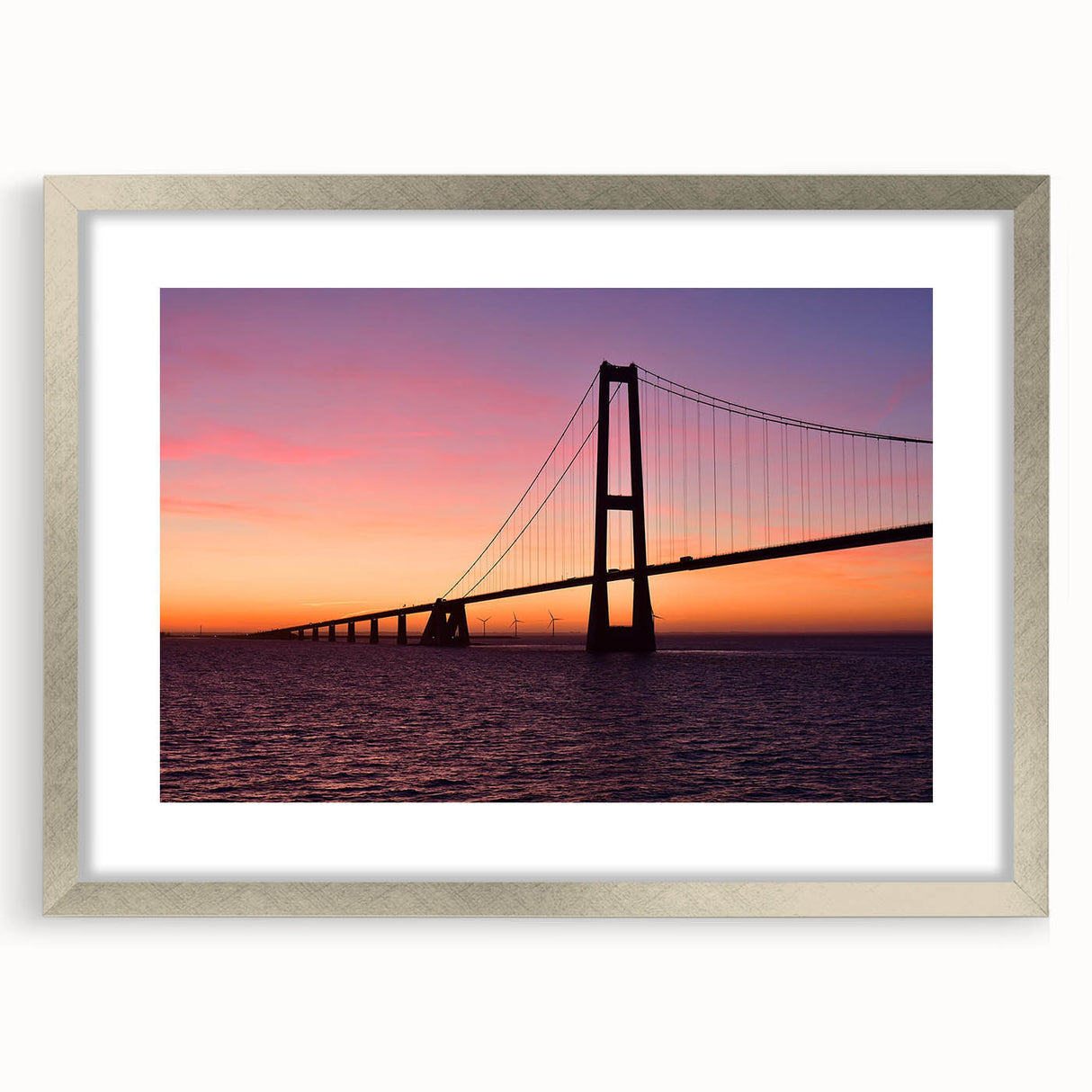 Extra large textured abstract art print of a European scenery in muted colors, framed in silver, ideal for living room decor.