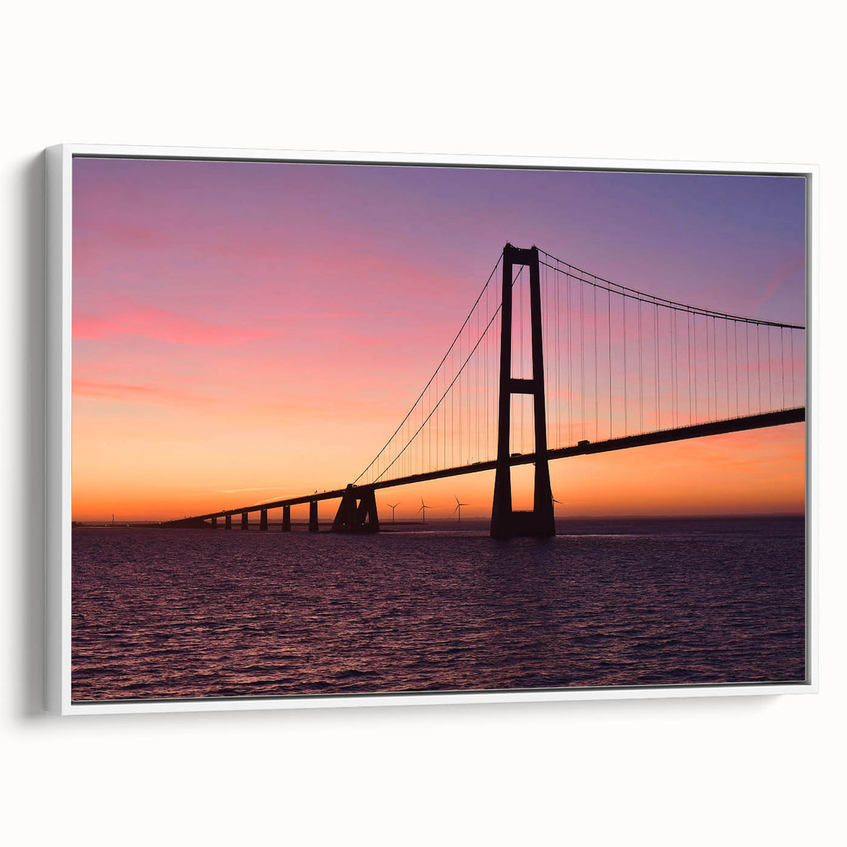 Vintage poster art of a Danish landscape on framed canvas, featuring vibrant colors against a black background.