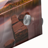 Large abstract wall art depicting Cumbria's landscape in muted earth tones on acrylic glass, ideal for dining room ambiance.