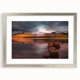 Extra large wall art depicting an abstract textured scene of Cumbria, England in muted earth tones on a framed silver mat.