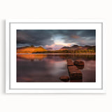 Textured art of abstract Cumbrian landscape in muted earth tones on a framed white mat, suitable for bedroom decor.