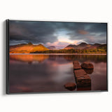 Black and white framed canvas of a Cumbrian landscape, ideal for bedroom wall art in a vintage poster style.