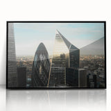 Large abstract wall art featuring the London skyline in muted black and gray tones on a framed acrylic.