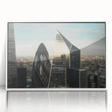 Mid-century modernist art depicting London scenery, in muted colors on framed acrylic, ideal for nursery wall decor.