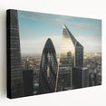 Panoramic view of London skyline in muted gray and blue tones on large stretched canvas, suitable for kitchen wall art.
