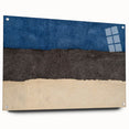 Abstract landscape of Estonia in muted blue and green hues on acrylic glass, ideal for dining room art.