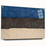Abstract landscape of Estonia in muted blue and green hues on acrylic glass, ideal for dining room art.
