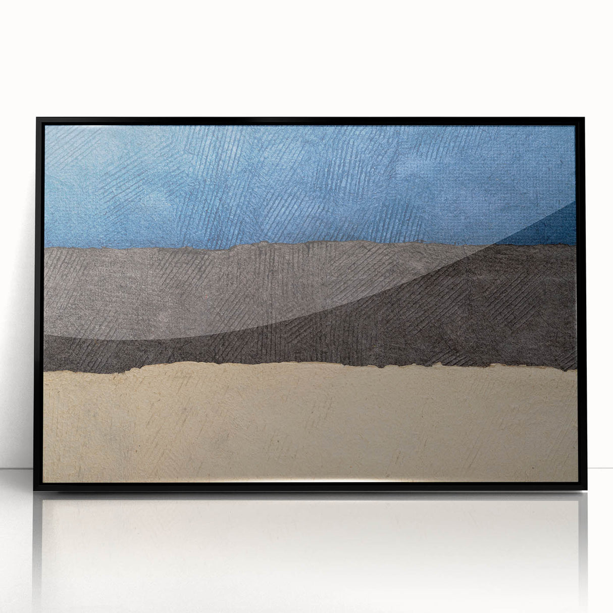 Large abstract wall art featuring a mid-century modernist depiction of a European Estonian landscape in muted earth tones on…