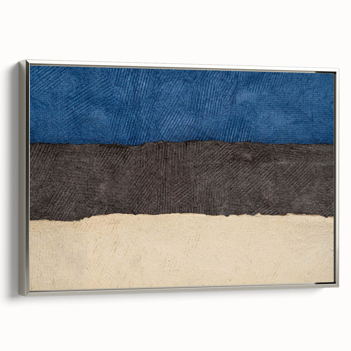 Landscape art painting of a European scenery in Estonia, displayed on a silver-framed canvas.