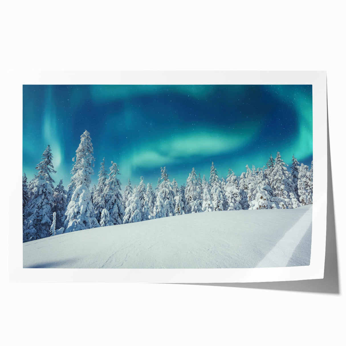 Scenic Finland landscape with floral elements in soft pastel colors on rolled print, ideal for dining room wall art.