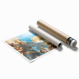 Extra large rolled print depicting a floral Paris scene in pastel shades, ideal for classy bathroom wall art.